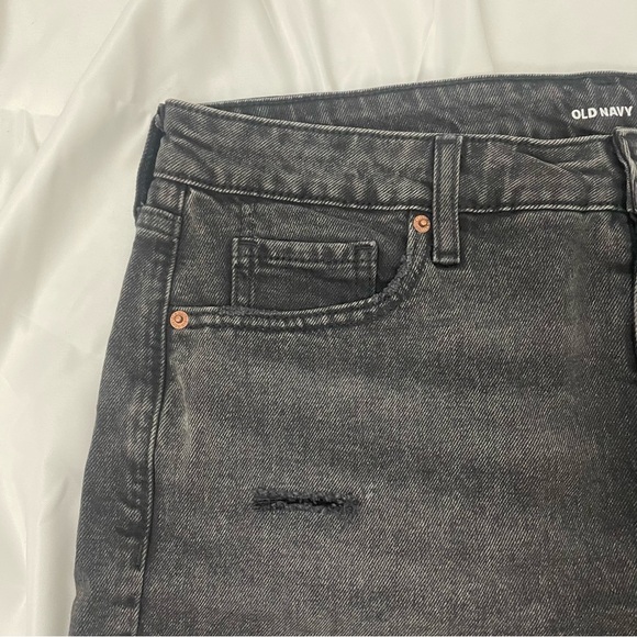Old Navy Denim Shorts OG Straight High Rise Pockets Raw Hem Distressed Black 14 - Picture 5 of 9